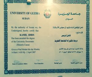 The University of Gezira (Sudan) awards me the degree of Doctor Honoris Causa